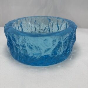 Vintage‎ Davidson Brama 'Luna' blue art glass bark textured bowl or ashtray